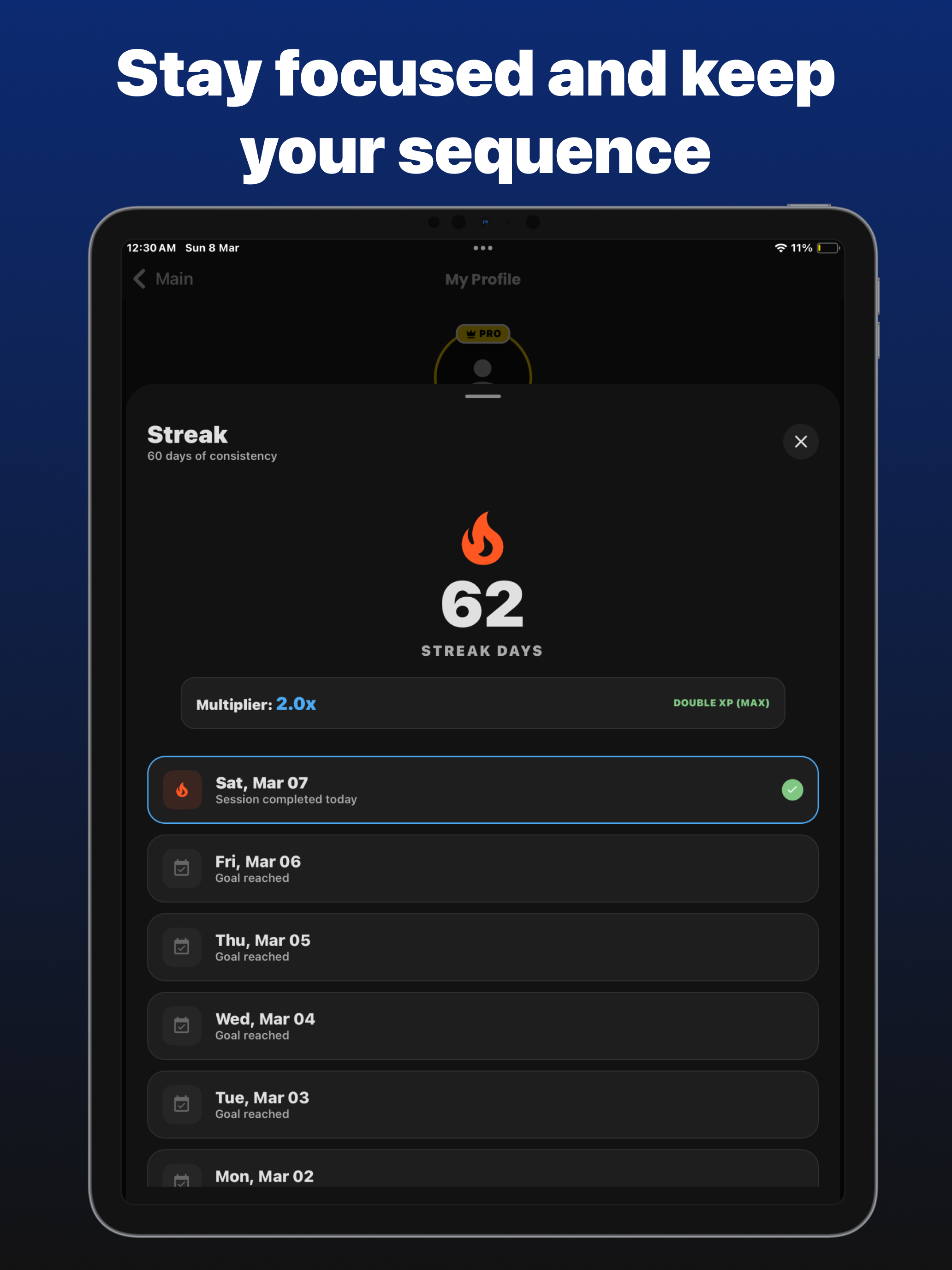 Study streak interface